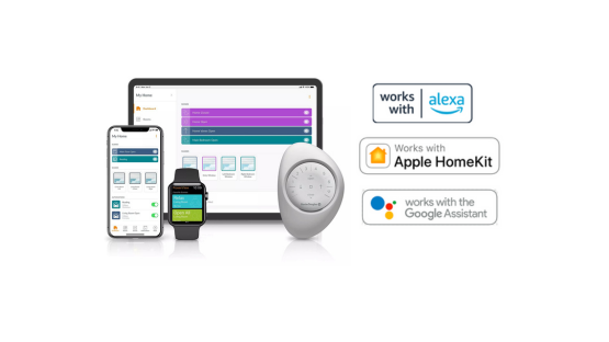 Hunter Douglas Powerview automation app on iPad, iwatch tablet and voice command smart home devices