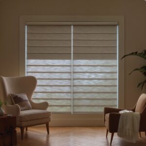 Room darkening and light filtering roman shades