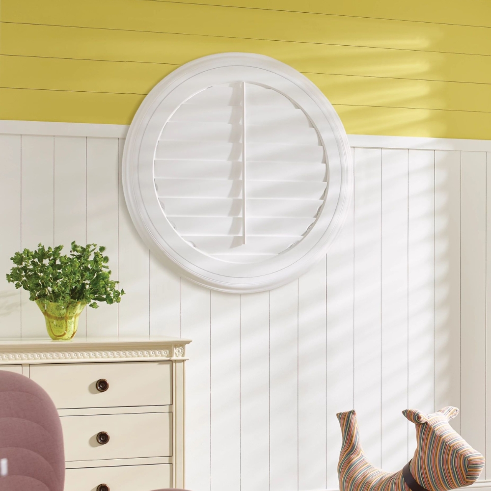 circle window shape with white shutter closed