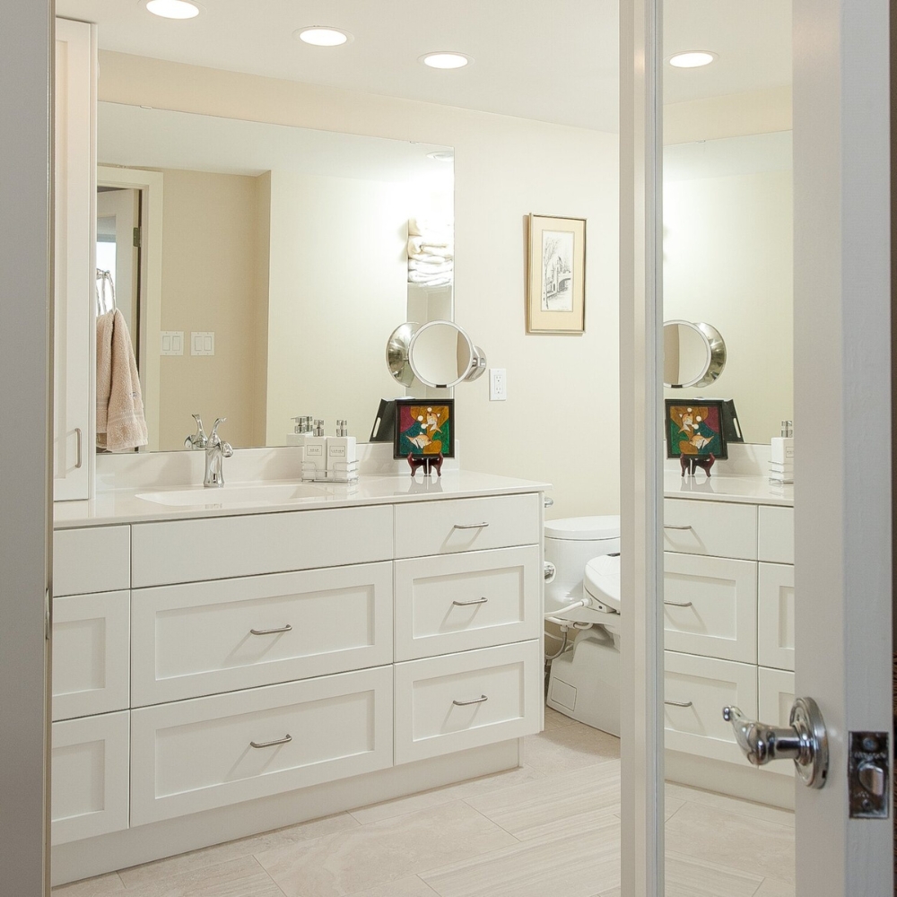 bathroom with accessible storage