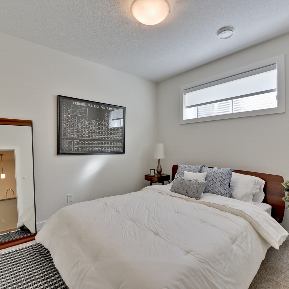 basement suite bedroom with bright window