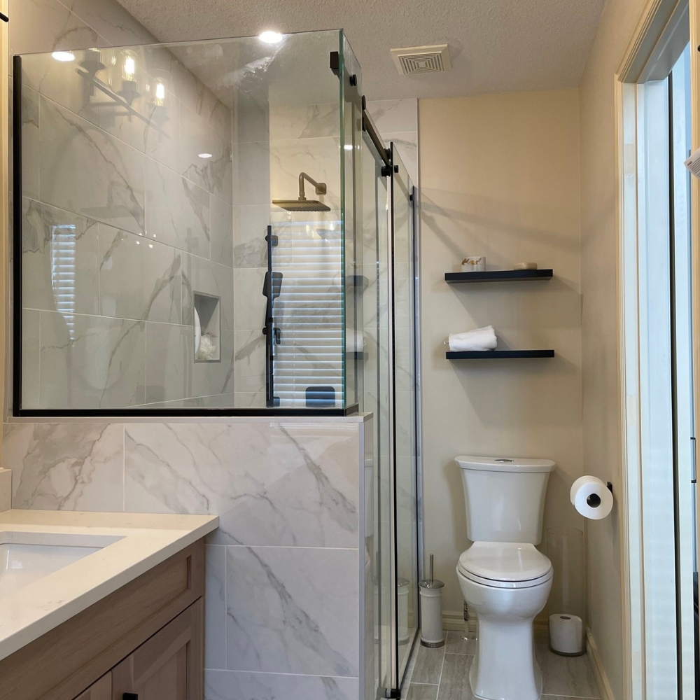 bathroom ensuite reno shower glass enclosure & toilet