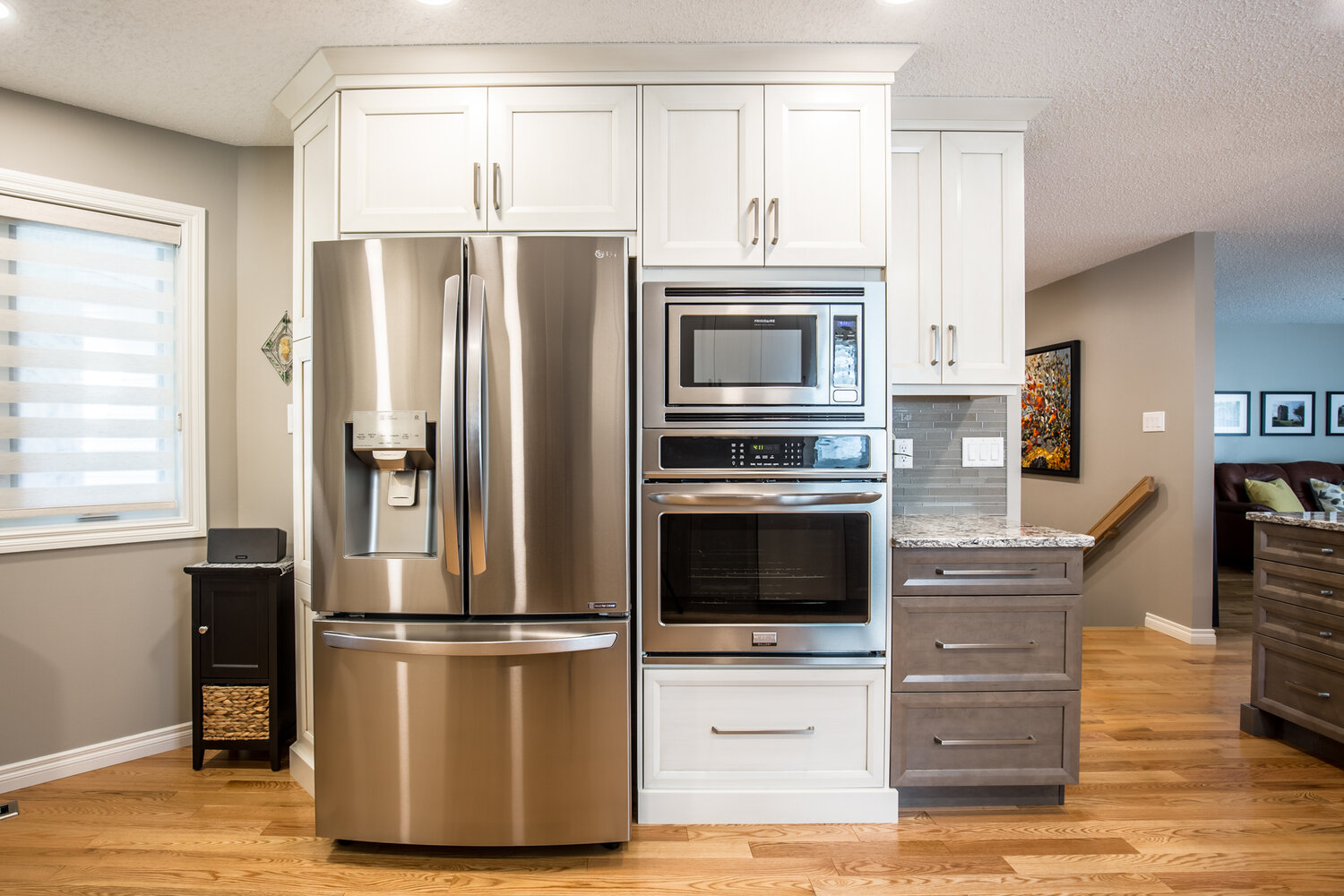 kitchen and raised two oven appliances