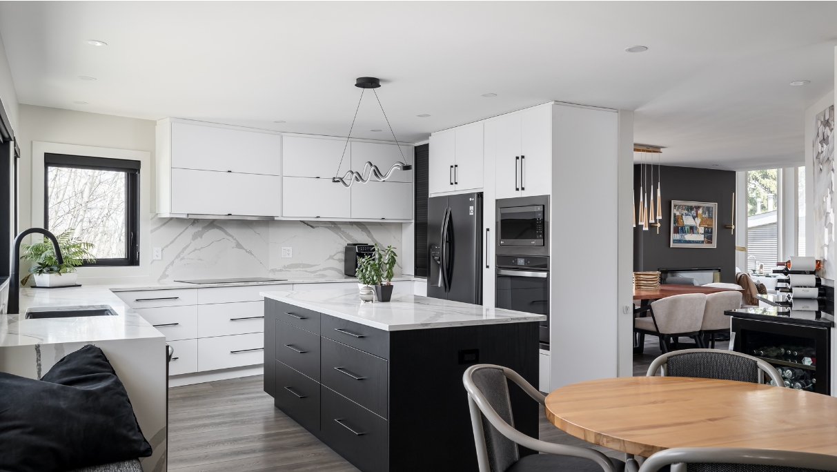 kitchen island and cabinets