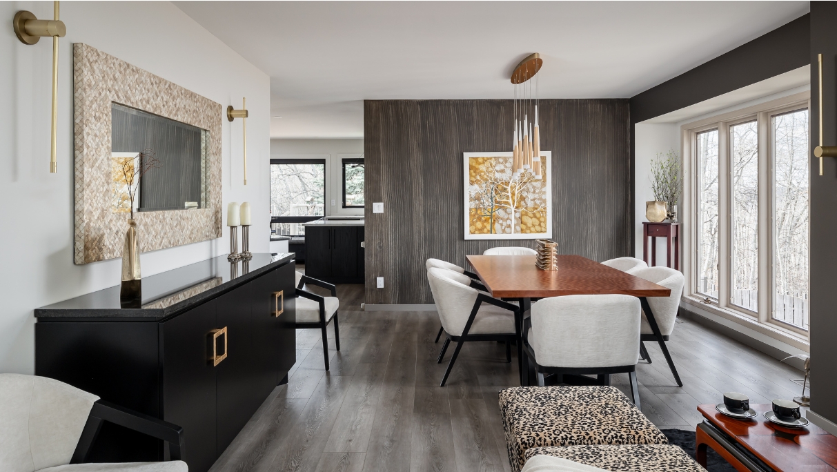 dining room and fireplace