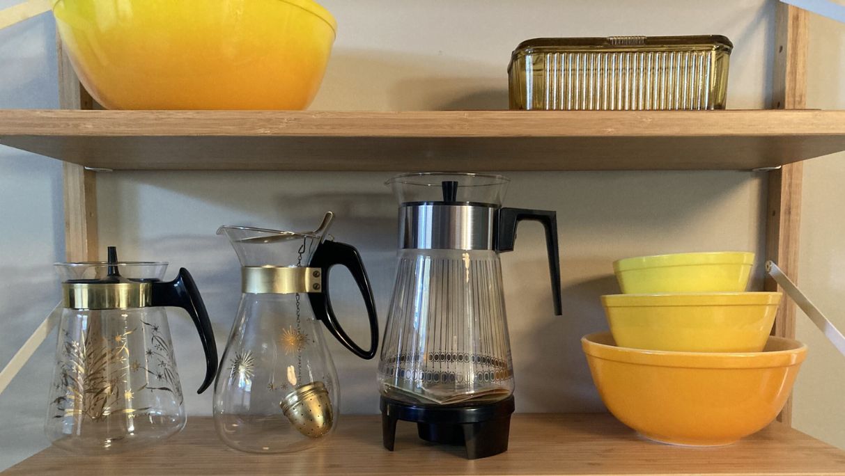 Edmonton Mid century shelf with vintage pyrex interior design